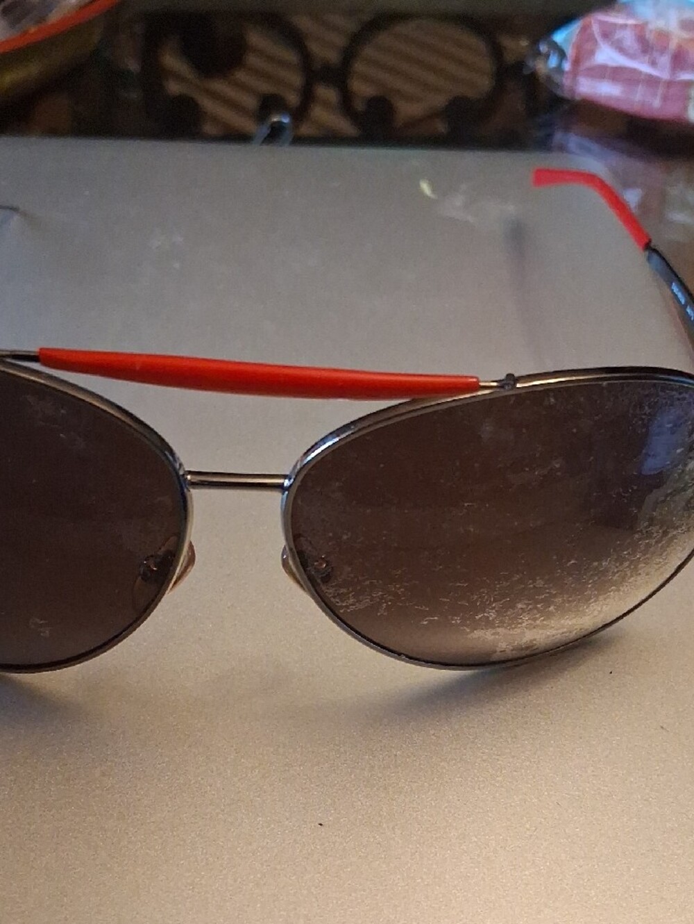 Dolce & Gabbana Silver Aviator Sunglasses with Red Temples - Picture 4 of 4